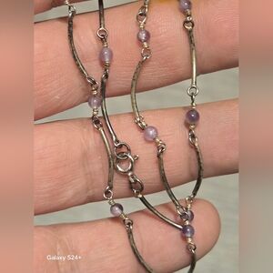 Elegant Sterling Silver And Purple Beaded Necklace 17"